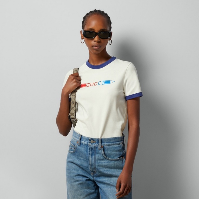 gucci pencil print short-sleeved t-shirt